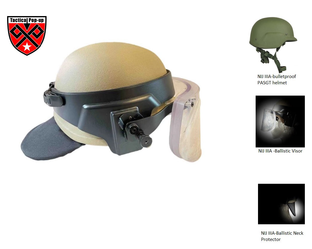 NIJIIIA PASGT M88 Kevlar Ballistic Helmet with Visor & Neck Protector