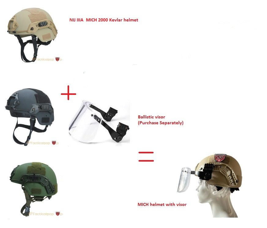 NIJIIIA MICH 2000/ACH Bulletproof Helmet with Ballistic Quick-release visor |Kevlar Ballistic Helmet With Test Report